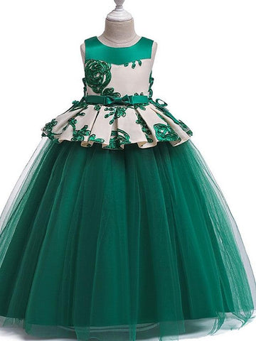 Long Princess Round Cotton Tulle Flower Girl Dresses