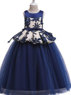 Long Princess Round Cotton Tulle Flower Girl Dresses