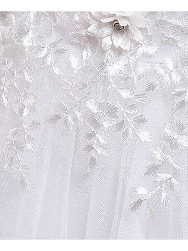 Vestidos largos de princesa de satén y tul con cuello joya para bodas, desfiles y niñas de las flores