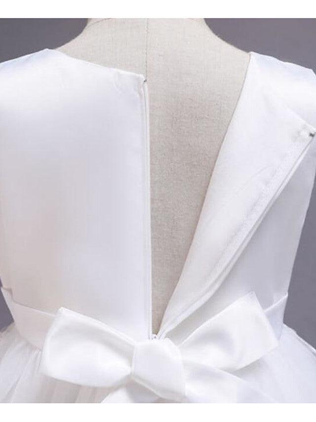 Vestidos largos de princesa de satén y tul con cuello joya para bodas, desfiles y niñas de las flores