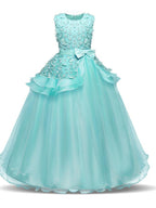 Long Princess Satin Tulle Wedding First Communion Flower Girl Dresses