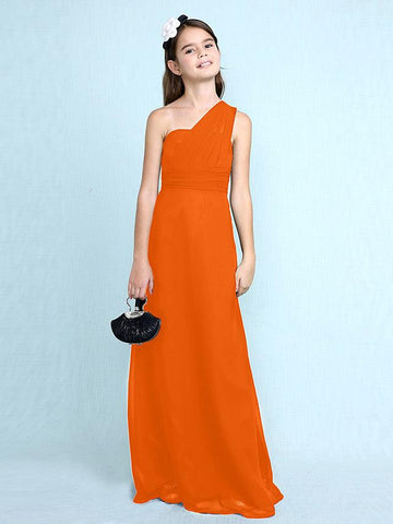 Long Sheath One Shoulder Flower Girl Dresses Chiffon Junior Bridesmaid Dress