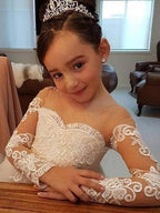 Long Sleeve Ball Gown Court Train Off the Shoulder Wedding Flower Girl Dresses
