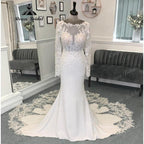 NumberSea - Long Sleeve Lace Court Train Mermaid/Trumpet Wedding Dress for Women 2024 Soft Satin Bridal Gown vestido para boda playa Sexy
