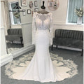 NumberSea - Long Sleeve Lace Court Train Mermaid/Trumpet Wedding Dress for Women 2024 Soft Satin Bridal Gown vestido para boda playa Sexy