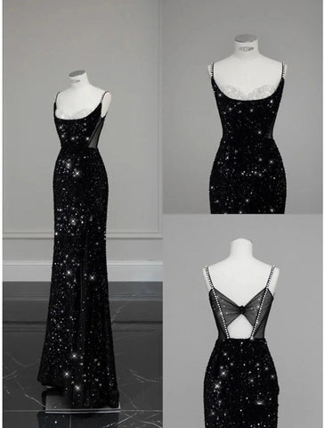 Meerjungfrau / Trompete Abendkleid Sparkle &amp; Shine Kleid Formeller Hochzeitsgast Bodenlang Ärmellos Spaghettiträger Paillettenbesetzt mit Schleife(n) Kristalle Pailletten