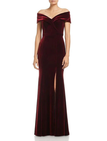 Meerjungfrau/Trompete Mutter der Braut Kleid Hochzeit Gast Elegant Hohe Split Off Schulter Bodenlangen Samt Kurzarm Nein mit Split Vorne Volltonfarbe