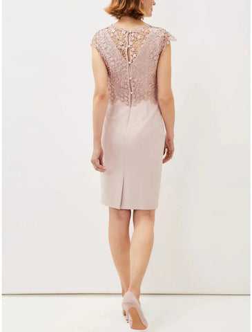 Numbersea A-Linien-Kleid für die Mutter der Braut, für Hochzeitsgäste, elegant, zierlich, U-Ausschnitt, kurz/Mini, Stretch-Stoff, lange Ärmel, mit Spitzenrüschen, einfarbig