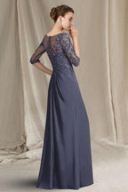 Elegant A-Line Lace Mother of The Bride Dress Scoop Neck Half Sleeve Bridesmaid Dresses With Appliques