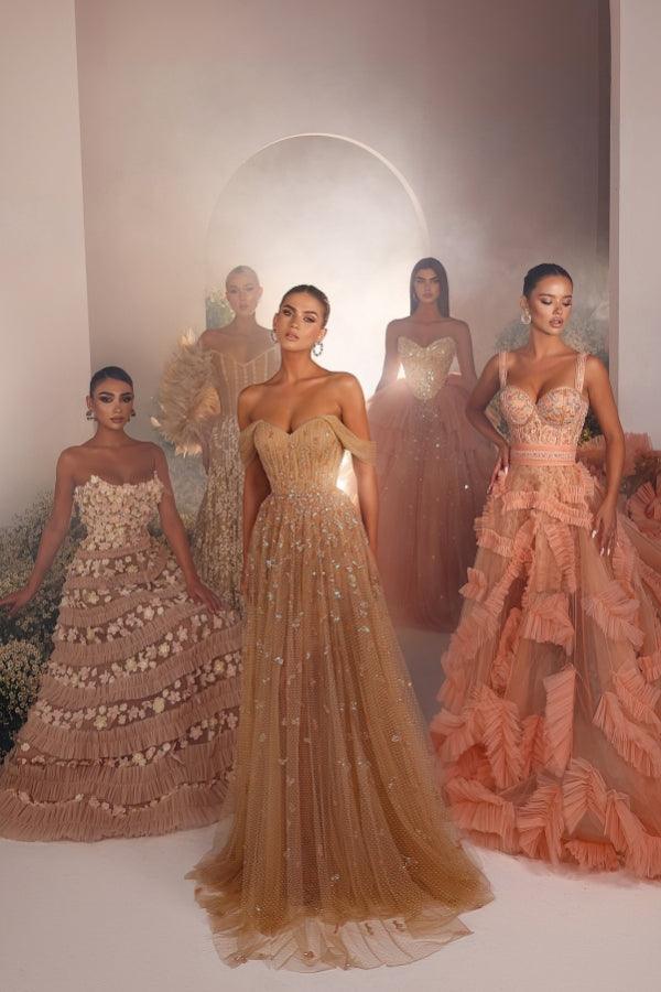 Luxurious Long A-line Off-the-shoulder Tulle Beading Sleeveless Prom Dress