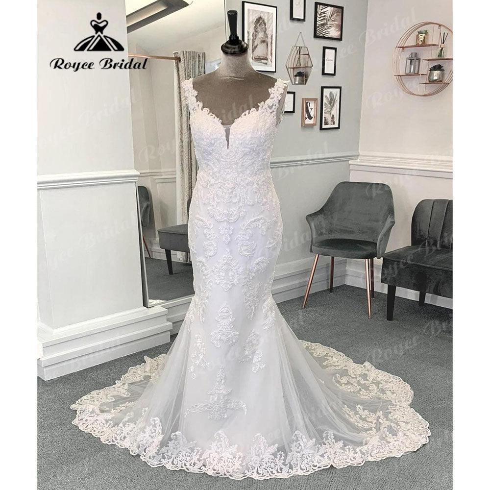 NumberSea - Luxury Lace Mermaid V Neck Wedding Dress Appliques 2024 Women Bridal Gown Custom Made vestido de boda corte sirena NumberSea
