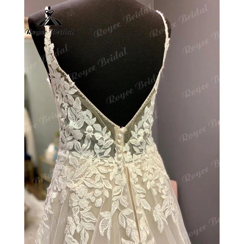 NumberSea - Luxury Robe Lace Appliques Spaghetti Straps Wedding Dress Backless 2024 Bridal Gown Court Train vestido de novia NumberSea