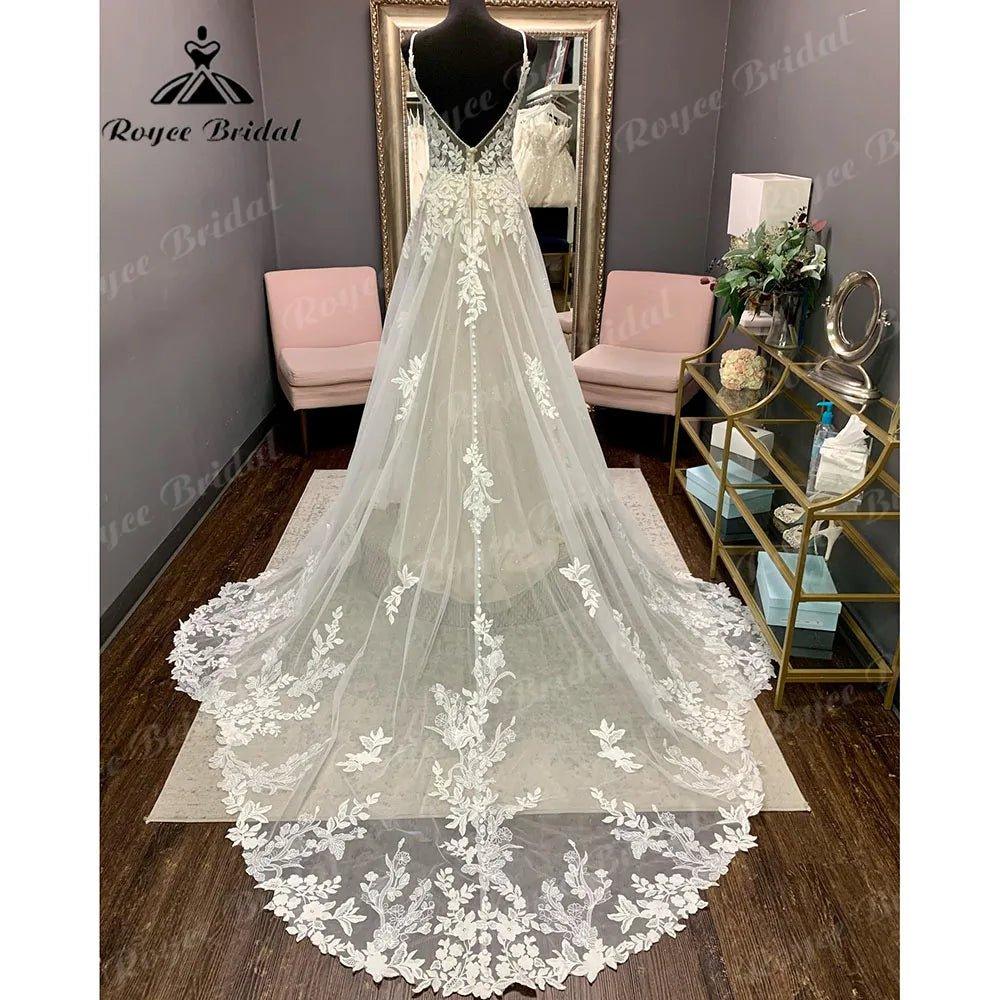NumberSea - Luxury Robe Lace Appliques Spaghetti Straps Wedding Dress Backless 2024 Bridal Gown Court Train vestido de novia NumberSea