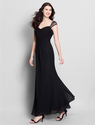 Meerjungfrau / Trompete Brautjungfernkleid Herzausschnitt Kurzarm Elegant Knöchellang Chiffon mit Spitze / Schärpe / Band / Überkreuz