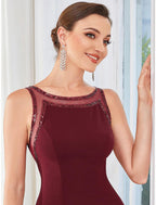 Vestidos de fiesta de sirena/trompeta, espalda abierta, para invitados de boda, largo hasta el suelo, sin mangas, cuello joya, poliéster con cristales