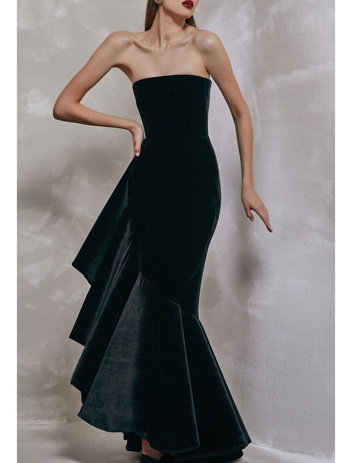 black velvet trumpet dress NumberSea-Mermaid / Prom Dresses Little Dress Prom Floor Length Sleeveless Strapless with Ruffles Pure Color Colour: champagne Beautiful A What Is Formal Attire Color:Brown White Dot