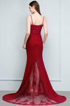 Mermaid Charmeuse Lace Spaghetti-Straps Sweetheart Sleeveless Floor-Length Bridesmaid Dresses with Beads