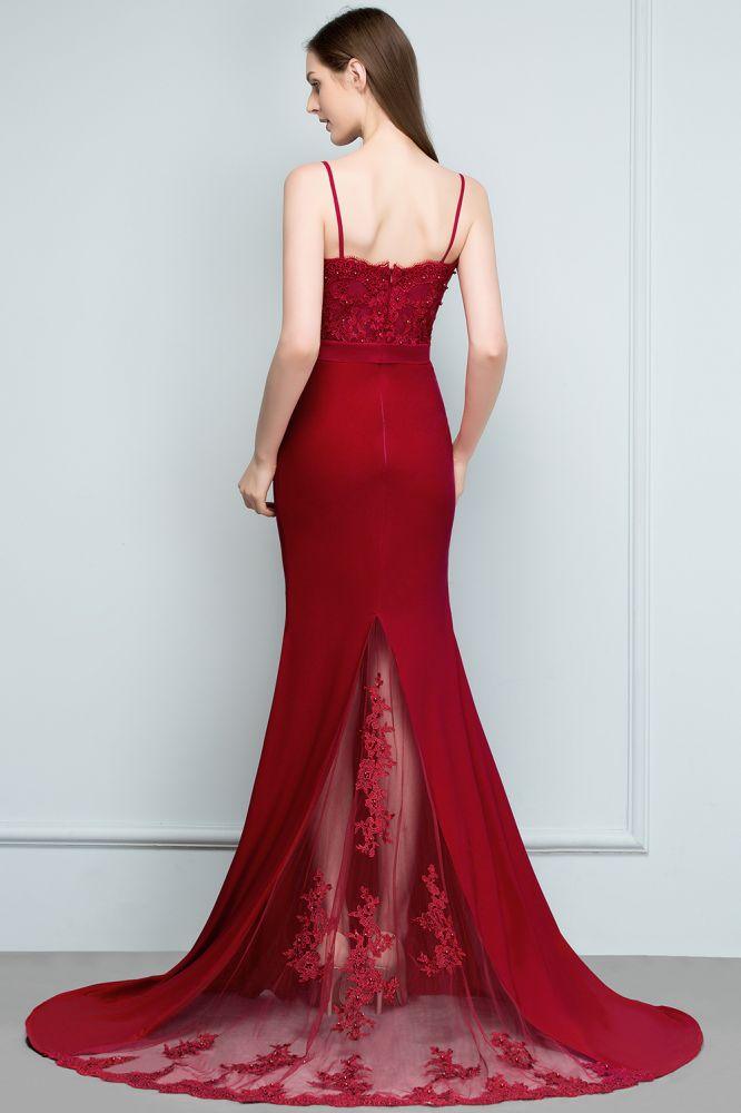Mermaid Charmeuse Lace Spaghetti-Straps Sweetheart Sleeveless Floor-Length Bridesmaid Dresses with Beads