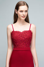 Mermaid Charmeuse Lace Spaghetti-Straps Sweetheart Sleeveless Floor-Length Bridesmaid Dresses with Beads