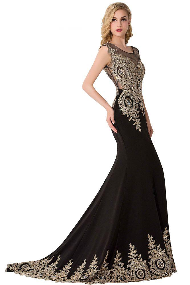 Vestido de noche de gasa con cola de sirena y apliques