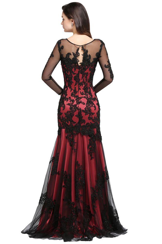 Meerjungfrau-Linie Rundhalsausschnitt Langes Tüll-Abendkleid in Rot mit Perlen