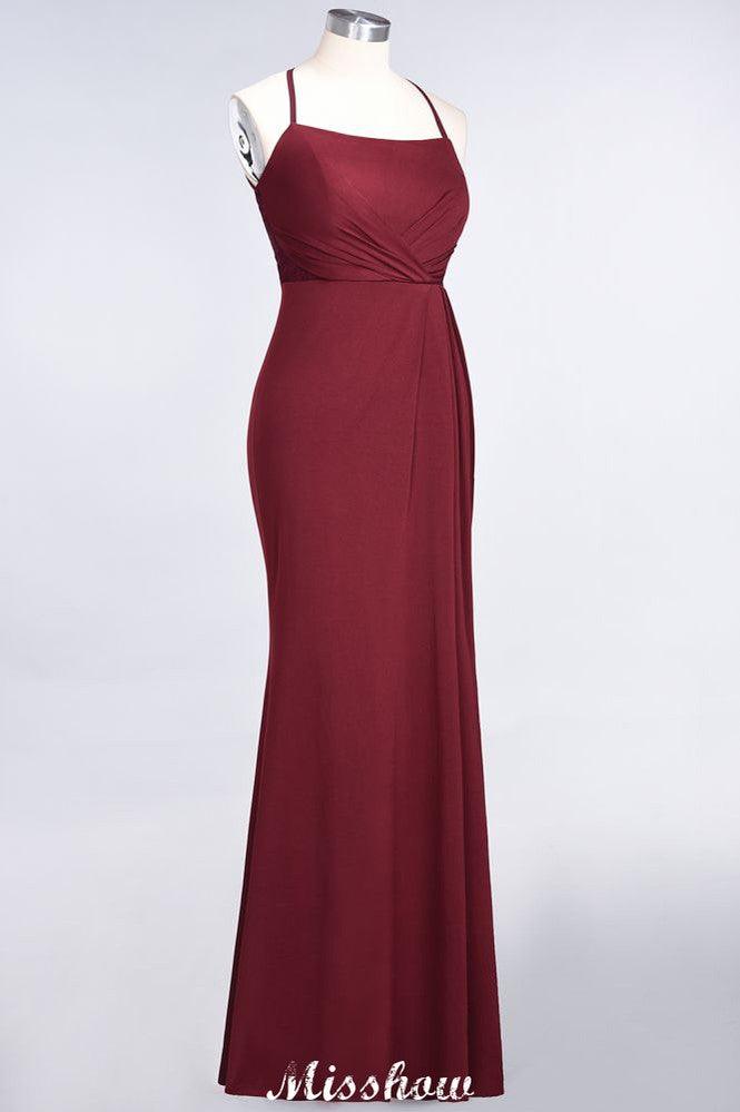 Mermaid spandex Lace Spaghetti-Straps Sleeveless Floor-Length Bridesmaid Dress