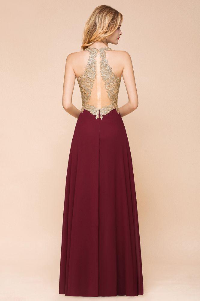 Vestido de noche formal MisShow para mujer con apliques dorados, de gasa y encaje, vestido largo de fiesta