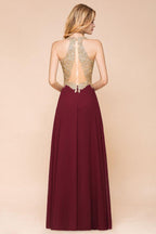 Vestido de noche formal MisShow para mujer con apliques dorados, de gasa y encaje, vestido largo de fiesta