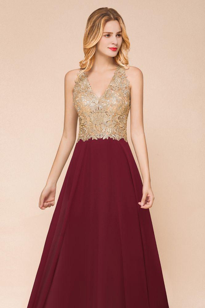 Vestido de noche formal MisShow para mujer con apliques dorados, de gasa y encaje, vestido largo de fiesta