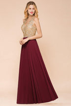Vestido de noche formal MisShow para mujer con apliques dorados, de gasa y encaje, vestido largo de fiesta