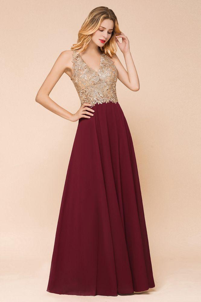 Vestido de noche formal MisShow para mujer con apliques dorados, de gasa y encaje, vestido largo de fiesta