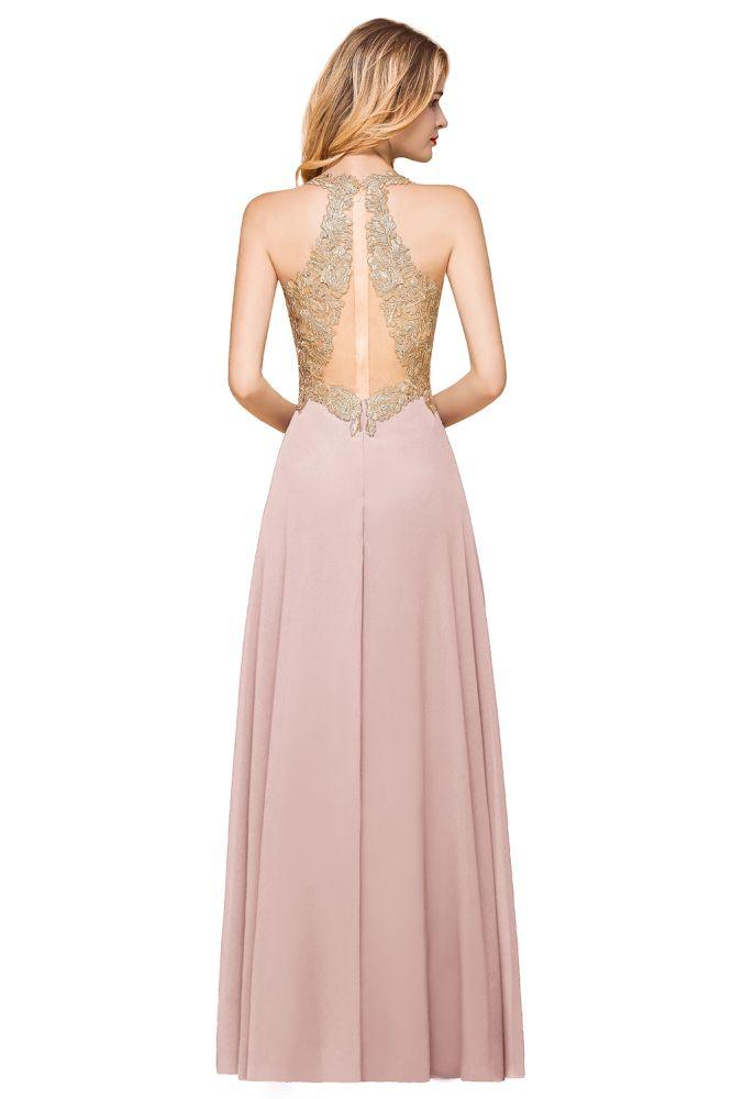 Vestido de noche formal MisShow para mujer con apliques dorados, de gasa y encaje, vestido largo de fiesta