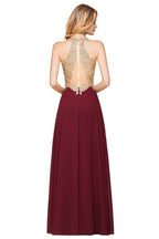 Vestido de noche formal MisShow para mujer con apliques dorados, de gasa y encaje, vestido largo de fiesta