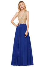 Vestido de noche formal MisShow para mujer con apliques dorados, de gasa y encaje, vestido largo de fiesta