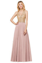 Vestido de noche formal MisShow para mujer con apliques dorados, de gasa y encaje, vestido largo de fiesta