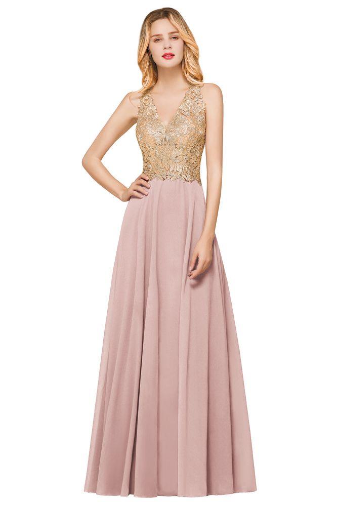 Vestido de noche formal MisShow para mujer con apliques dorados, de gasa y encaje, vestido largo de fiesta