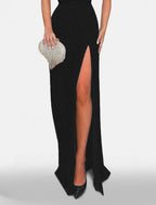 Vestidos de fiesta de sirena/trompeta, vestido negro, vestido de invitada de boda, corbata negra, cola larga/cortada, sin mangas, un hombro, tejido elástico con abertura fruncida