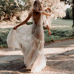 NumberSea - Modest Lace Boho Bohemian Beach Wedding Dress with Deep V Neck Backless 2025 Bridal Dresses for Wedding Custom Made NumberSea