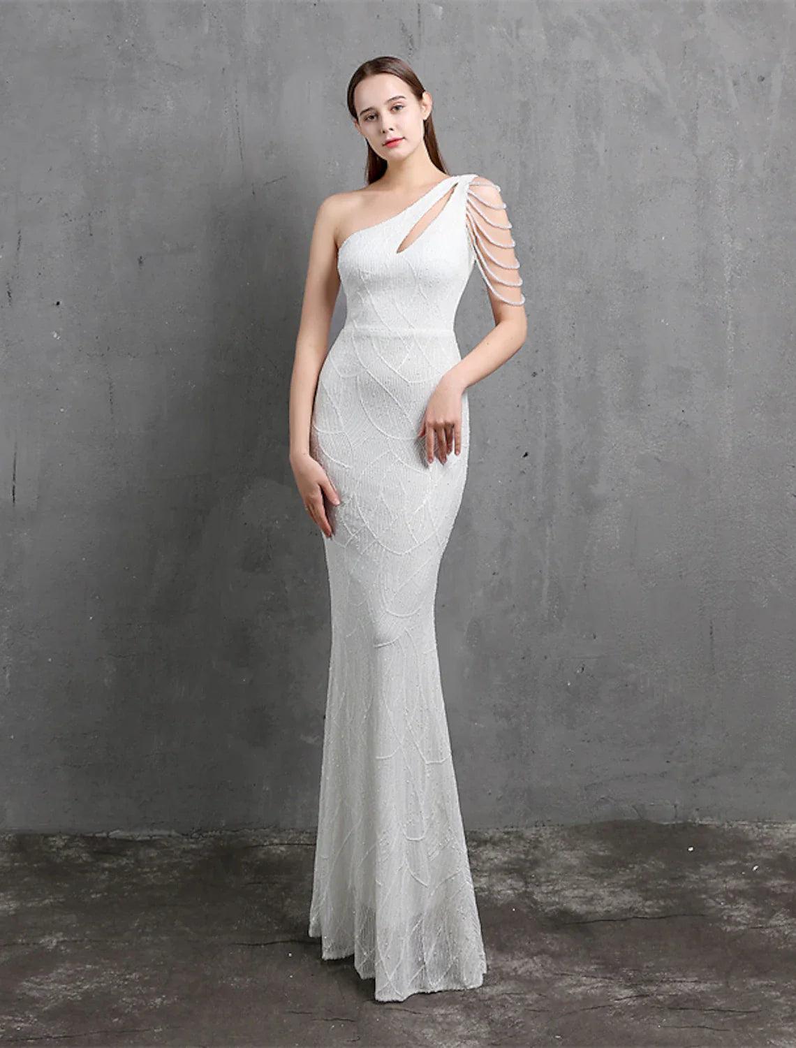 Meerjungfrau/Trompete Abendkleid Sparkle &amp; Shine Kleid Formelle Hochzeit Gast Bodenlang Kurzarm Eine Schulter Pailletten mit Pailletten