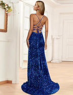 Vestidos de fiesta de sirena/trompeta, brillantes y resplandecientes, para fiestas, bodas, con cola larga/cortada, sin mangas, cuello halter, con lentejuelas y espalda descubierta.