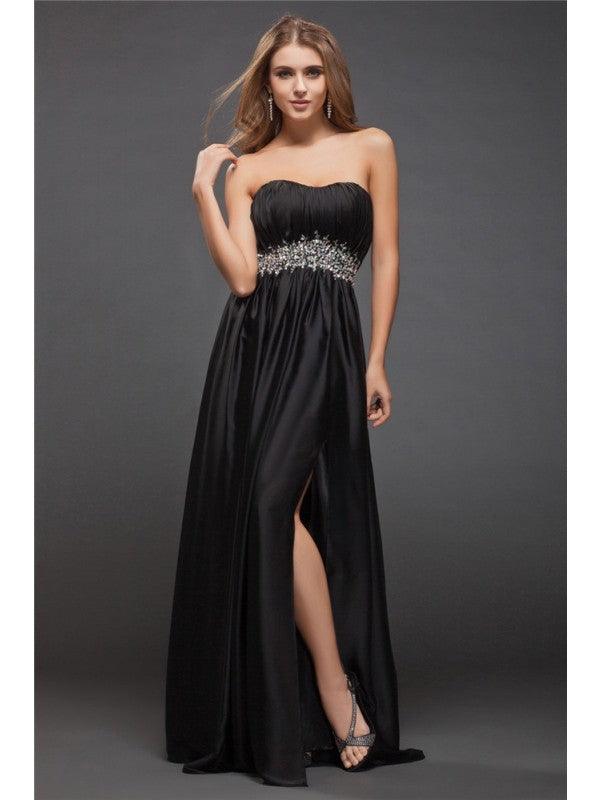 Vestidos de dama de honor largos con charmeuse, sin mangas, con escote corazón y cuentas