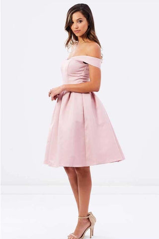 Natural Off-the-shoulder Pleated A-line Sleeveless Homecoming Dresses