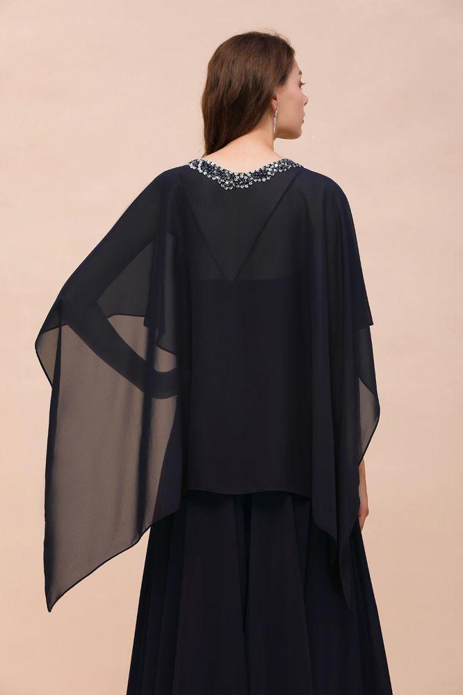 Marineblaues Brautjungfernkleid mit Perlenbesatz, bodenlanges Chiffon-Kleid für die Trauzeugin