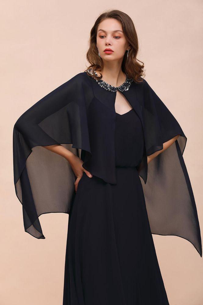 Marineblaues Brautjungfernkleid mit Perlenbesatz, bodenlanges Chiffon-Kleid für die Trauzeugin