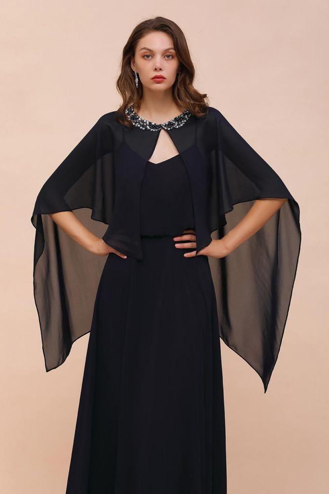 Marineblaues Brautjungfernkleid mit Perlenbesatz, bodenlanges Chiffon-Kleid für die Trauzeugin