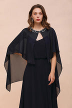 Marineblaues Brautjungfernkleid mit Perlenbesatz, bodenlanges Chiffon-Kleid für die Trauzeugin