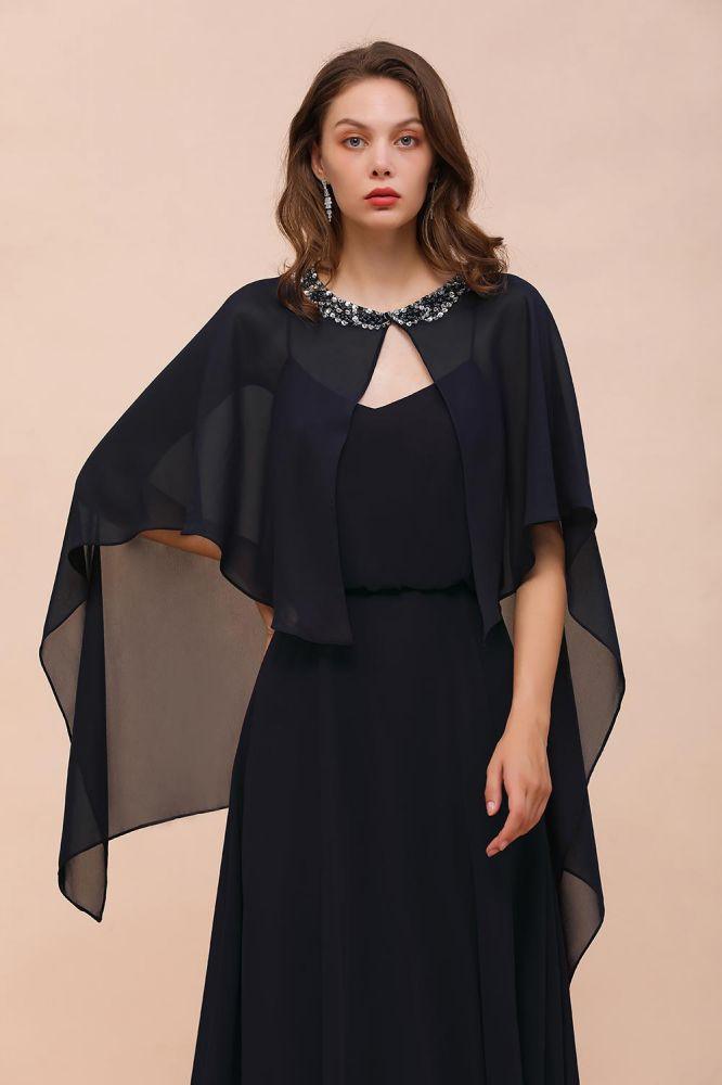 Marineblaues Brautjungfernkleid mit Perlenbesatz, bodenlanges Chiffon-Kleid für die Trauzeugin