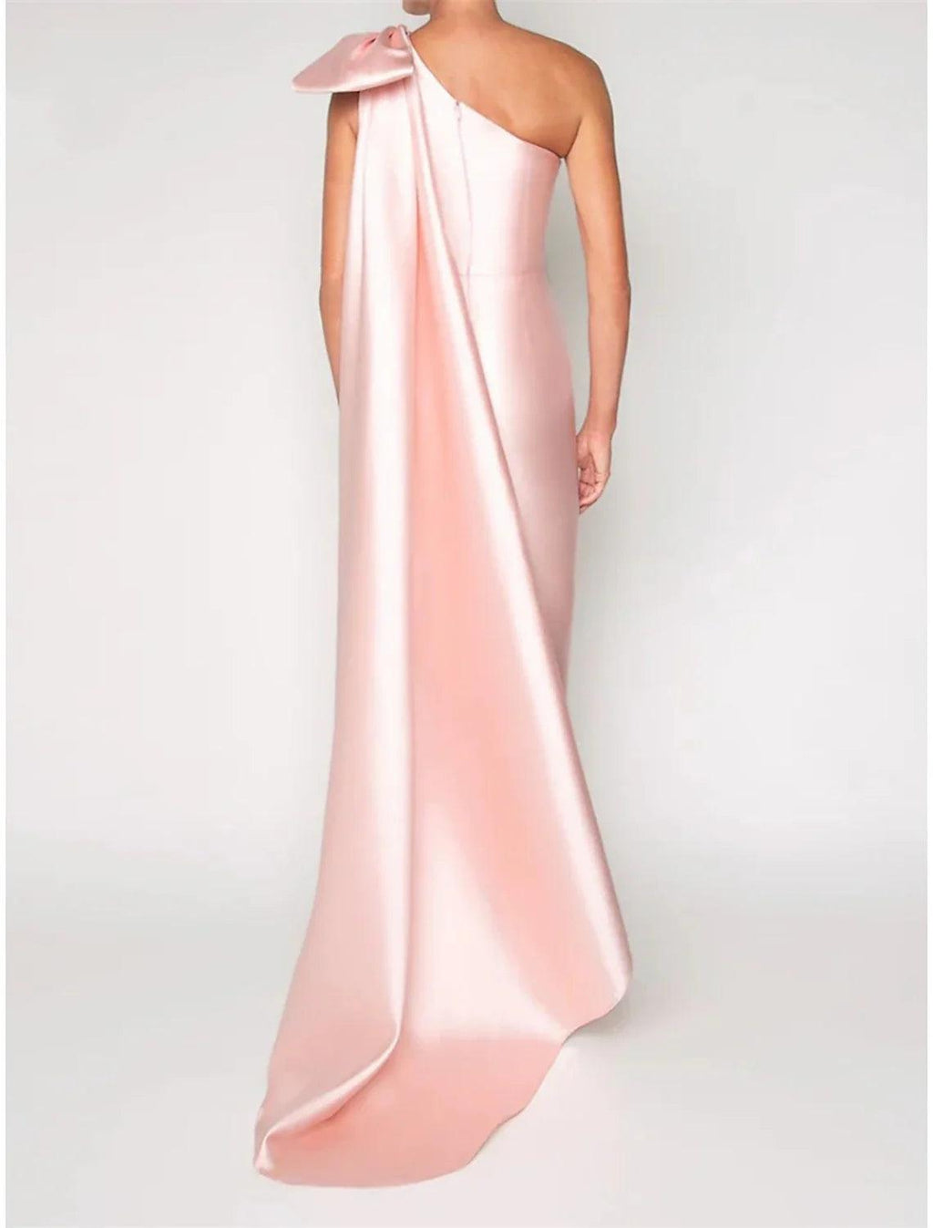 Sheath / Column Satin Evening Gown Elegant Christmas Dress Formal Sweep / Brush Train Sleeveless One Shoulder with Flower