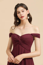New Arrival A-line Off-the-shoulder Sweetheart Burgundy Long Bridesmaid Dress