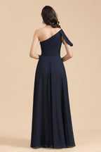 New Arrival Black One Shoulder A-line Long Bridesmaid Dress